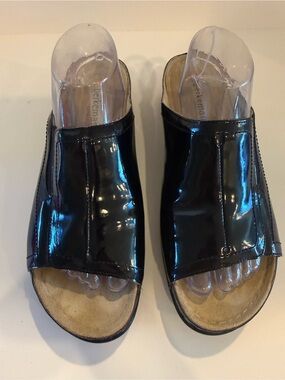 Berkemann Black Patent Leather Comfort Slide Sandals US 7.5 Open Toe Slip-On